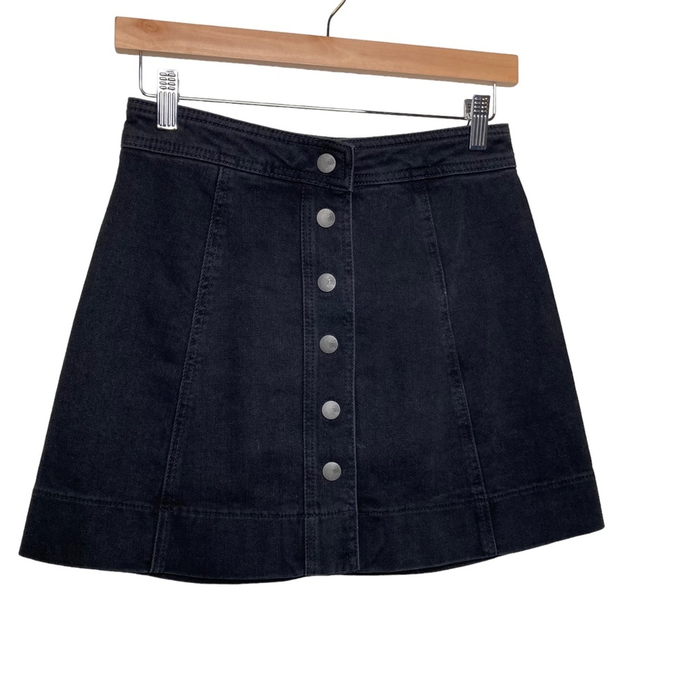 MADEWELL Button Front Mini Skirt Black Denim Faded Wash Size 2